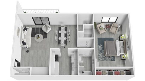 Floor plan for 1 bed, 1 bath, 837 sqft